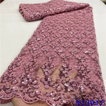 

African Lace Fabric Latest Nigerian Handmade Beaded Lace Fabric High Quality Wedding African Tulle Laces Material NI3917-1