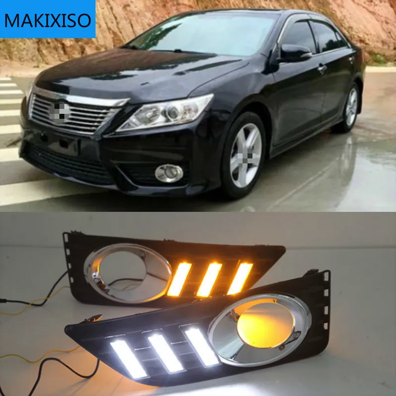

1 Set LED DRL Daytime Running Lights Daylight Fog Lamp Cover With Yellow Turning Signal For Toyota Camry 2012