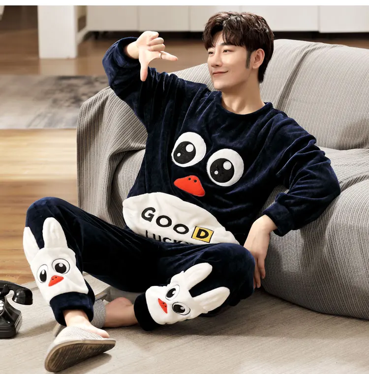 2pcs pajamas, men's autumn and winter style, men wearing loose coral velvet, plus thick flannel winter men's home decoration mens designer pjs