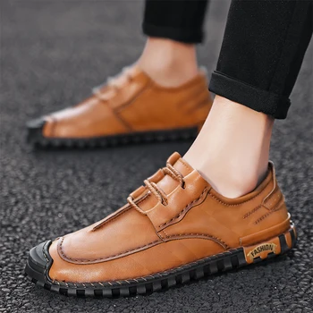 

Men Casual Shoes Genuine Leather Men fashion Loafers Moccasins Slip on Soft handmade Comfortable Men Flat Shoes big size 48