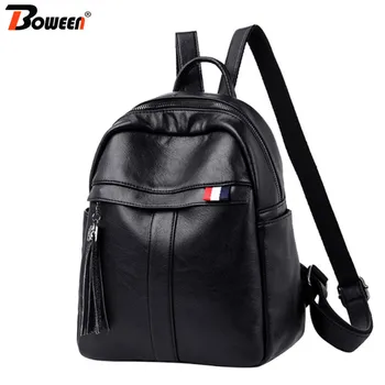 

Tassel Design Pu Leather Women Backpack Small Black Leisure Back Pack Female Soft Solid Bagpack for Teenage High Quality 2020