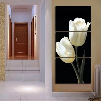 

2020 Meian flower diamond painting full round "3 Pieces Elegance White Tulips Paintings Flowers"embroidery diamond mosaic Decor