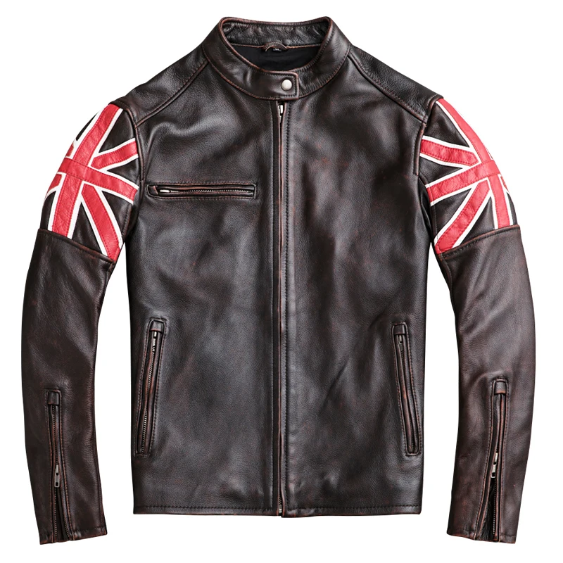2020 Vintage Brown Men Slim Fit Biker's Leather Jacket Plus Size XXXXL Genuine Cowhide American Motorcycle Coat FREE SHIPPING | Мужская