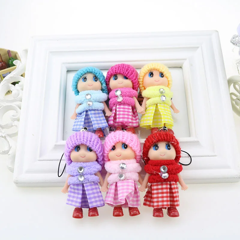 5 Pcs Kids Mini Doll Toys for Girls 8 Cm Cute Soft Plush Skirt Dolls Mobile Phone Pendant Bag Decoration Random Color - 6