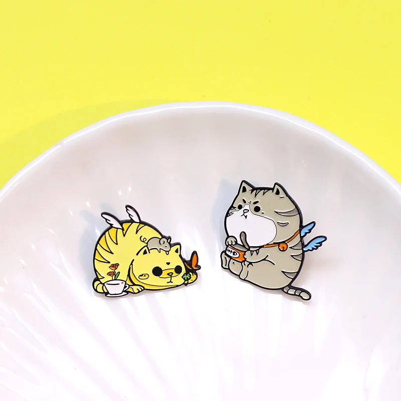 Gdhy Cartoon Animal Enamel Pins Fat Kitten Flying Cat Eating Cat Badge Custom Brooches Bag Clothes Lapel Pin Animal Jewelry Gift Brooches Aliexpress