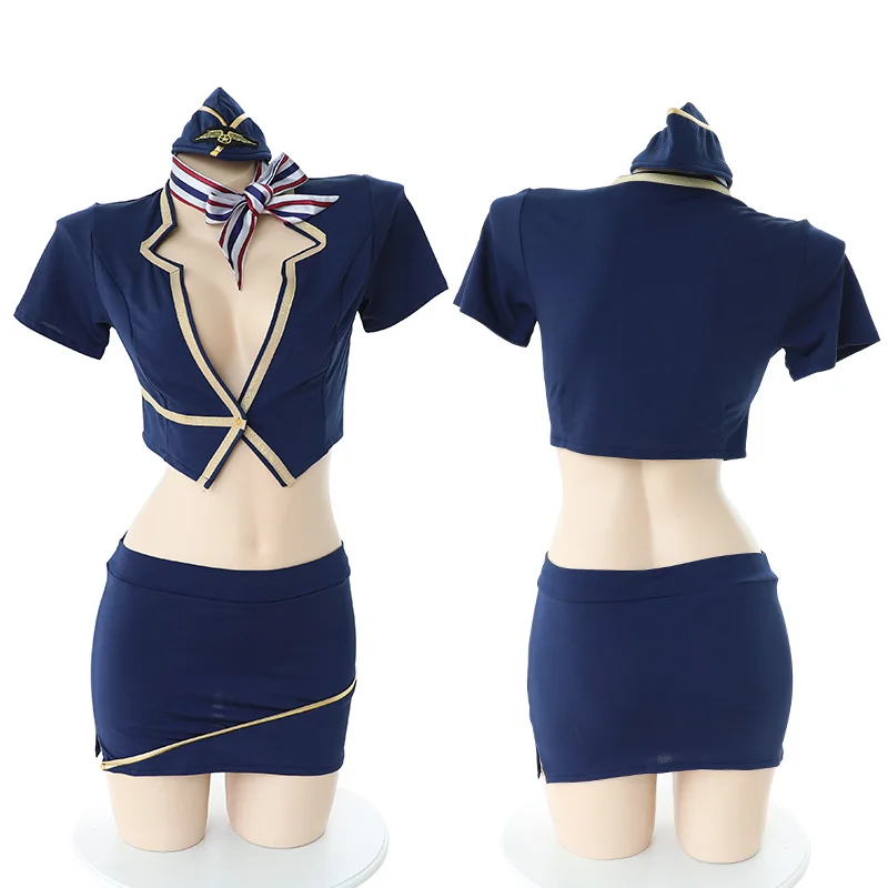 Roleplay Sexy Flight Attendant Uniform Package Hip Skirt Cosplay Stewardess Temptation Secretary OL Suit Slutty Clothes |