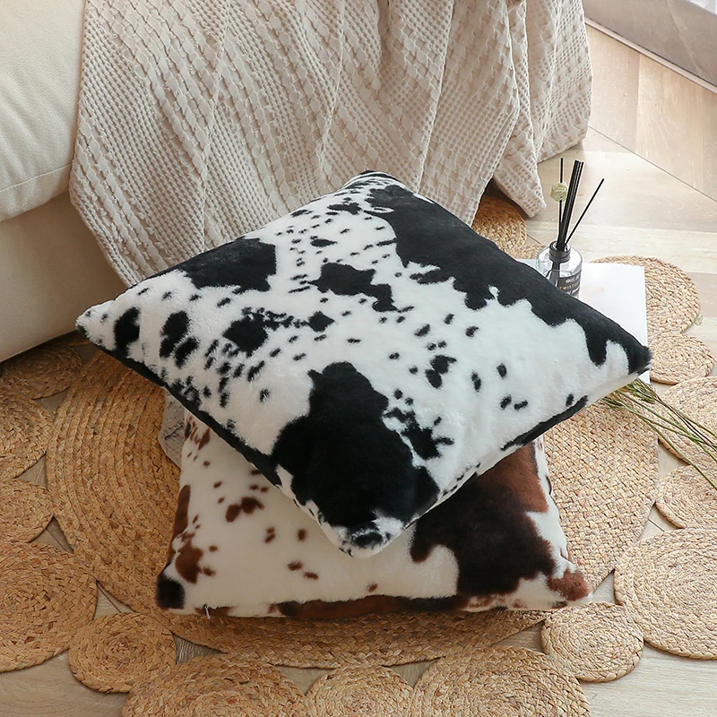 NEW 2021 Plush Cow Pattern Cushion Cover for Black or White Pillowcover by Hot Sale Animal Party of Home Decoration Pillow Cover
