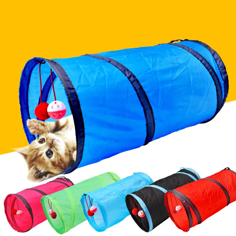 Funny Pet Cat Tunnel 2 Holes Play Tubes Balls Collapsible Crinkle Kitten Toys Puppy Ferrets Rabbit Dog | Дом и сад