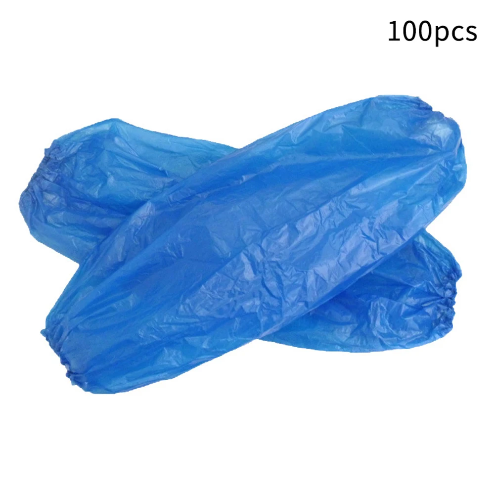 100 шт нетоксичные бытовые рукава крышки для чистки салона ресторана отеля пластиковые одноразовые водонепроницаемые рукава чехлы - Цвет: Синий
