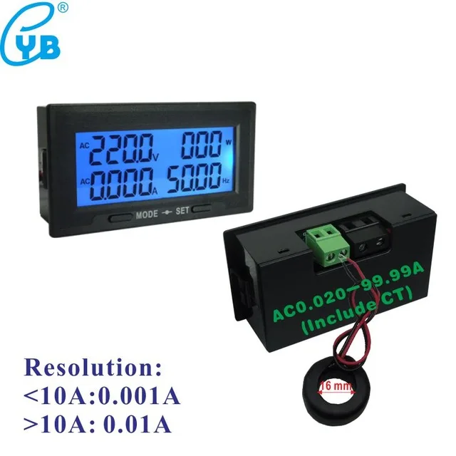 AC 0-500V Digital Voltmeter Ammeter 0-20A 100A 200A 500A 1000A Voltage Current Wattmeter Energy Frequency Power Meter DC8-18V