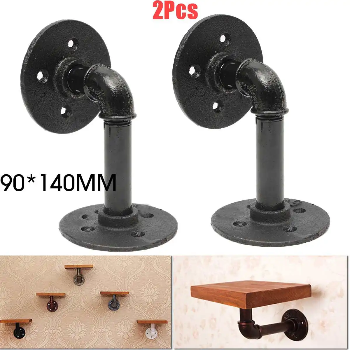 

2Pcs/set Vintage Retro Black Iron Industrial Pipe Shelf Bracket Mounting Bracket Holder Storage Holders Racks DIY Home Decor