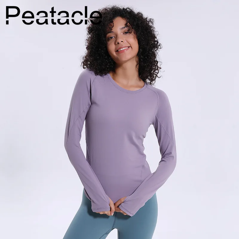 Peatacle бесшовная рубашка для спортзала женские топы спортивные рубашки с длинными рукавами Спортивная Йога Фитнес Бег спандекс Твердые