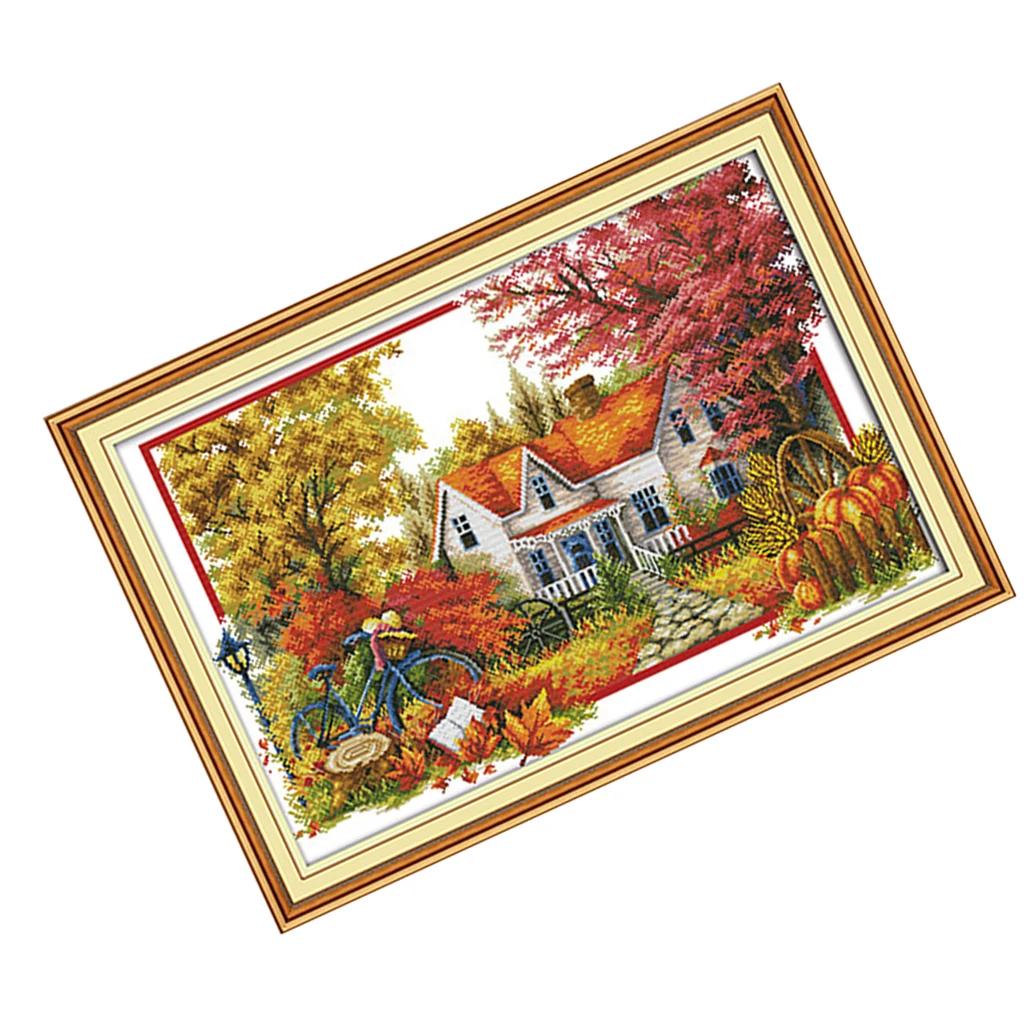 DIY Stamped Cross Stitch Landscape Kits Thread Needlework Embroidery Printed Pattern 11CT Home Decoration Autumn Seasons