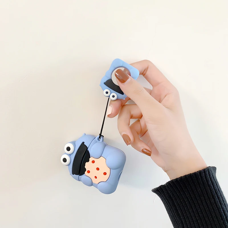 Милый мультфильм Улица Сезам чехол силиконовый наушник крышка для AirPods 1 2 Bluetooth гарнитура зарядных ящики с кольцом ремень