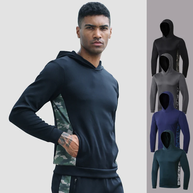 

New Mens Hoodies Sweatshirts Autumn Fitness Gym Camouflage Pullover Hooded Running Jackets Hip Hop Workout Streetwear 2019