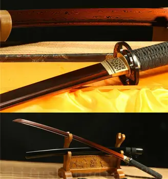 

IRON TSUBA DAMASCUS FOLDED STEEL RED HANDMADE JAPANESE SAMURAI SWORD KATANA