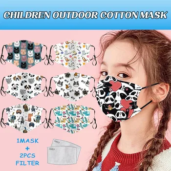 

1Pcs Mask+2Pcs Filter Unisex Kids Cartoon Printing Face Mask PM2.5 Dustproof Windproof Reuseble washable Cover Mascaras faciales