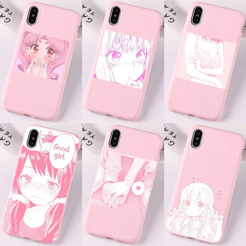 

For iphone 8 Hot Pink Manga Cute Japanese Anime Cartoon Kawaii Japan Girl Love Phone Case For iPhone 7 6 plus 6s X XS XR Cover