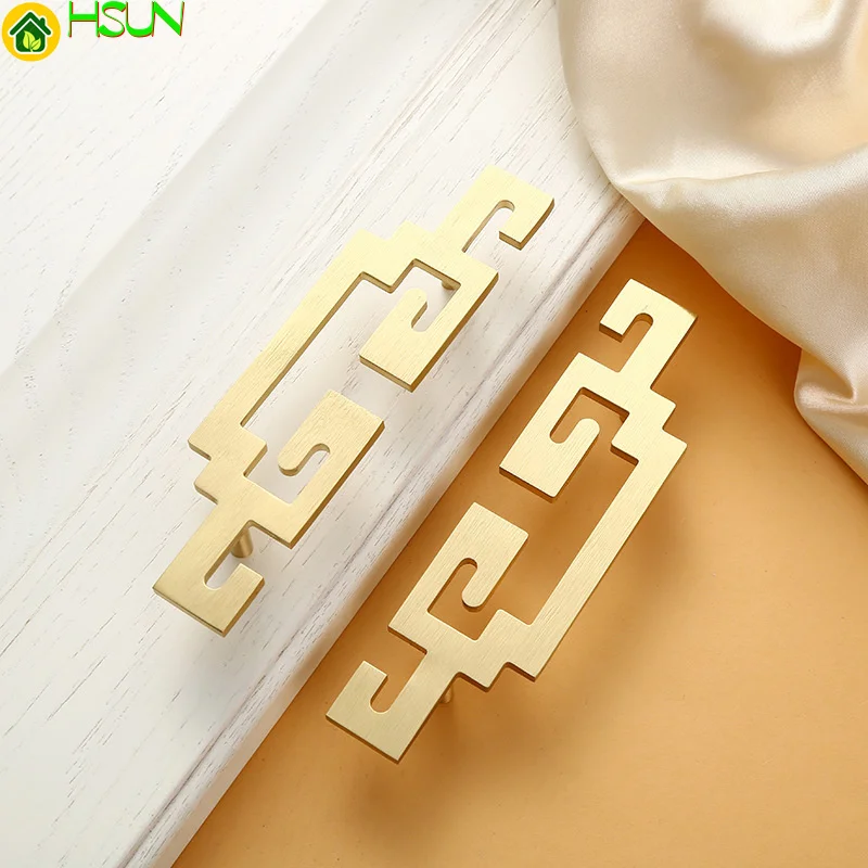

Hollow out gold all copper handle household cabinet hardware new Chinese indoor wardrobe handle