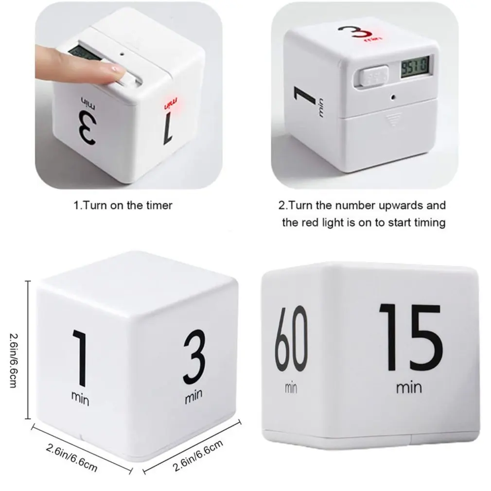 1pcs Electronic Cubic Timer Countdown Kitchen Cube Stylish Mini Time Management Stopwatch Kitchen Tools Cooking Accessories