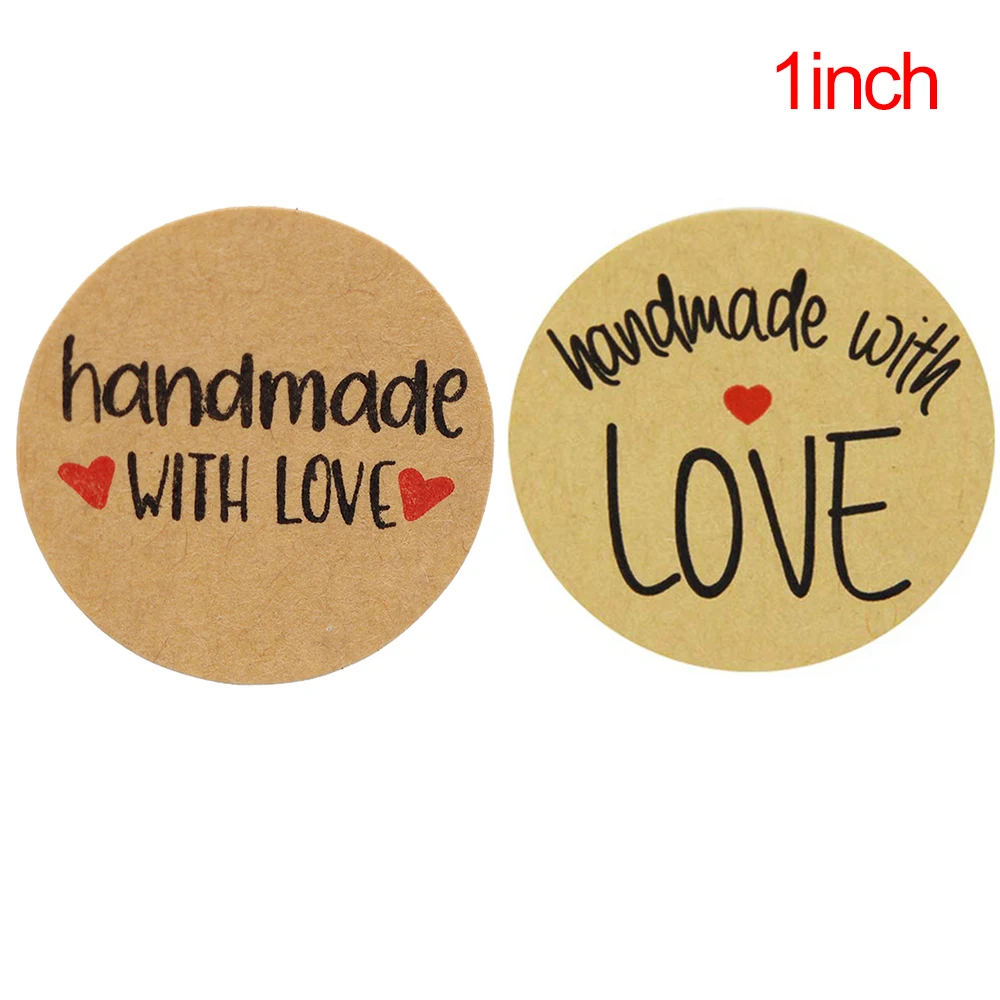 

100pcs/lot Roll Handmade With Love Red Heart Kraft Labels Paper Stickers For DIY Manual Decoration Gift Card/Gift Box Etc