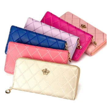 

1pcs Fashion Embellishment Crown Handbag New Women Wallet Solid Color Ladies Elegant Parties Clutch Purse Long Section Bag