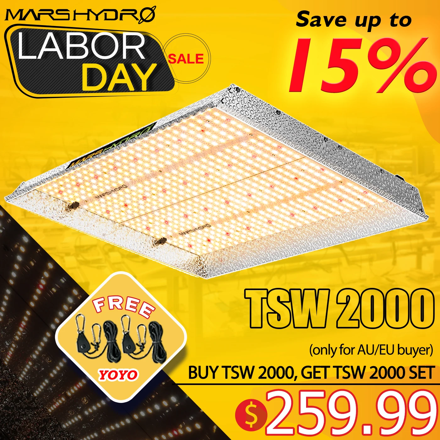 New! Mars Hydro TSW 2000W LED Grow Light Sunlike Full Spectrum for Veg and Bloom Hydroponics