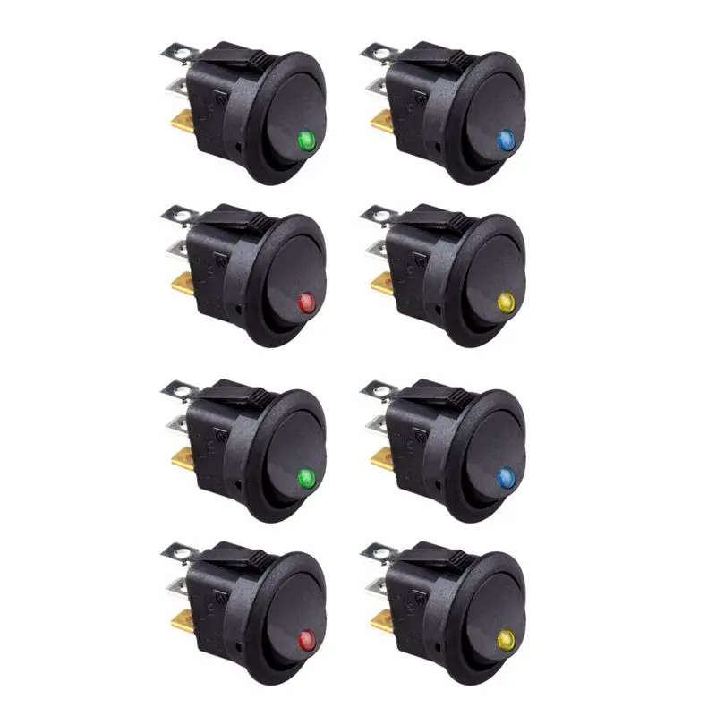

8PCS LED Dot Light 12V Car Auto Boat Round Rocker ON/OFF TOGGLE SPST SWITCH