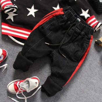 

90-130cm height new winter boys casual thick warm fleece inside denim pant kids winter fashion style casual pant boys trousers