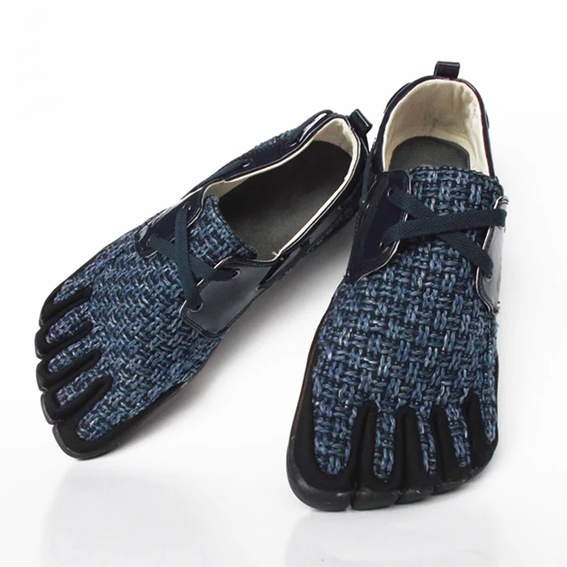 Fidncool 5 пальцев кроссовки мужские 5 носок спортивная обувь Нескользящая кожа пеньковая удобная и дышащая - Цвет: Dark Blue