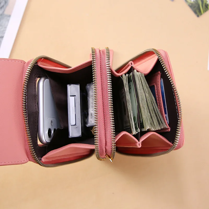 Soft Leather Wallets Touch Screen Mobile Phone Bag for Female Mini Card Holder for Key Coin Purse Vertical Crossbody Money Bags