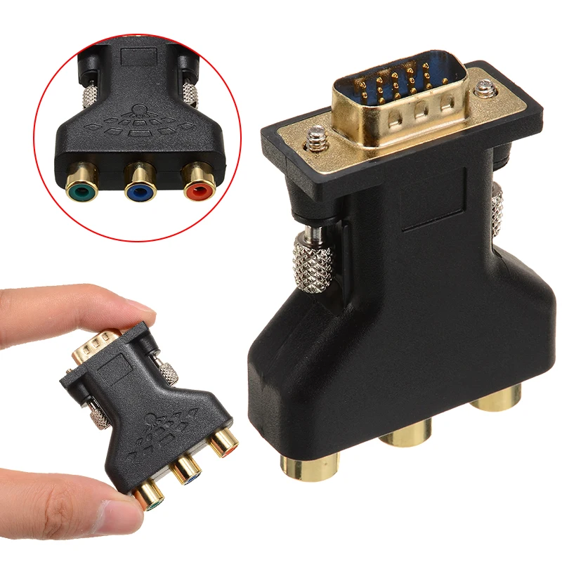 

Newest VGA to RCA Converter Adapter Component Video Jack High Quality 3 RCA to HD 15-Pin VGA Converter Splitter
