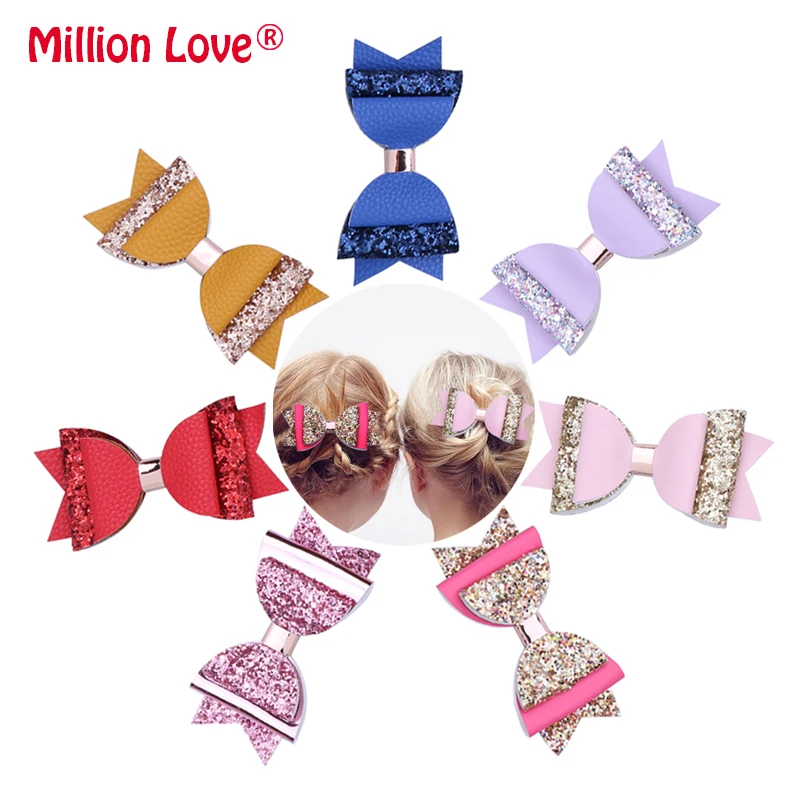 

1 Piece Chic Baby kids girl shiny Bow hairpins Pu leather girls hair clip children toddler hair accessories