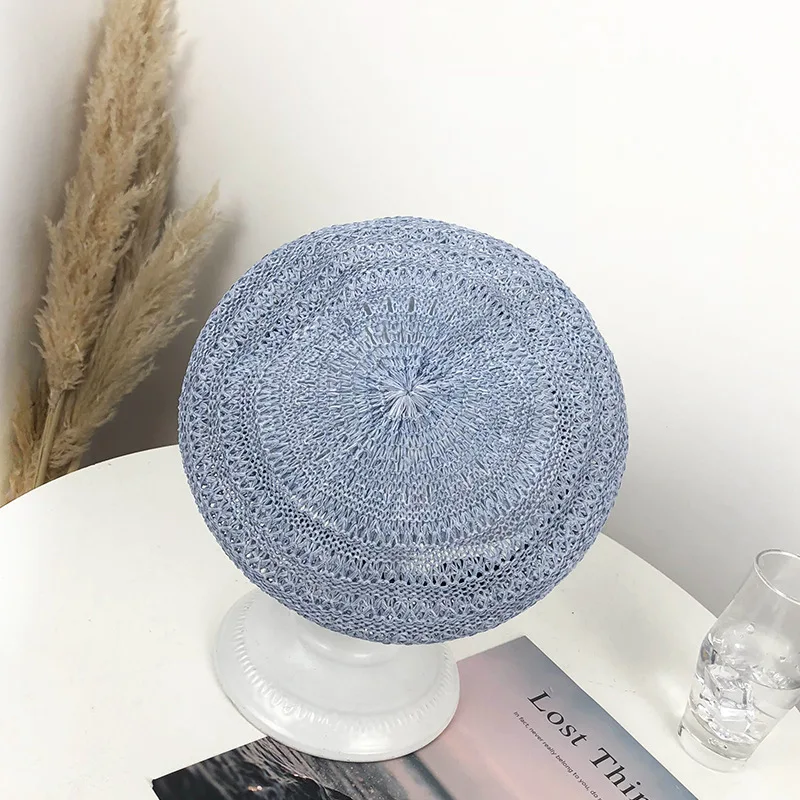 Blue Женская шапка в Корейском стиле, стильная весенне-осенняя тонкая универсальная шапка в Корейском стиле, Красный берет в британском стиле из хлопка - Цвет: Blue