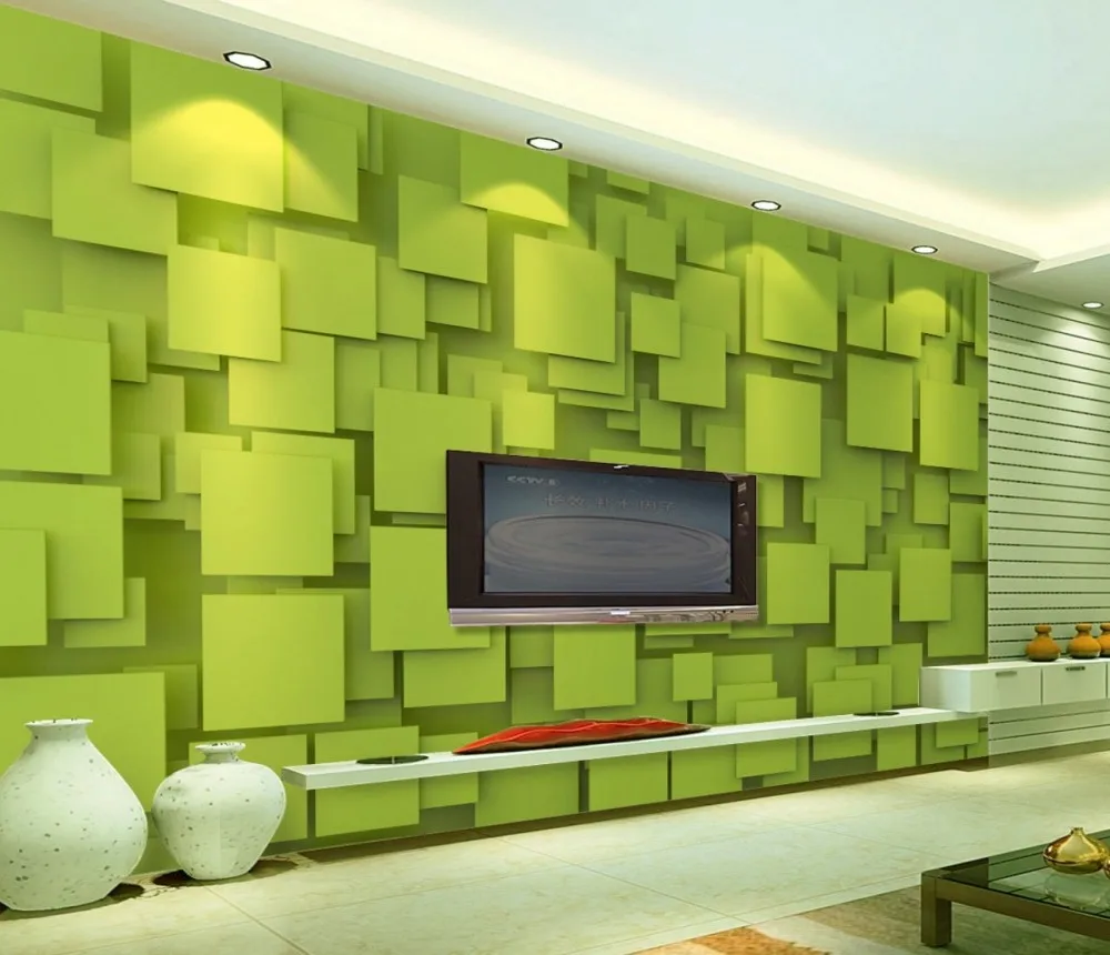 

Drop Shipping Fresh Green Geometric Square 3d Background Wall Custom 3d Bedroom Wallpaper New Fashion Mural Wallpaper Art Deco