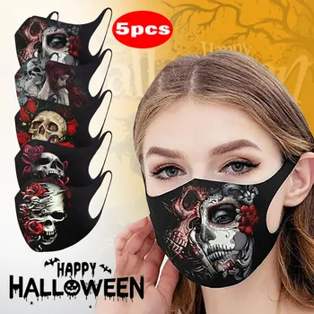

5pc Unisex Breathable Cycling Mask Reusable And Washable Face Mask Sunscreen Halloween Skull Printing Mouth Mask Mascarillas Se6