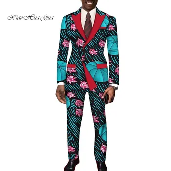 

2020 Dashiki Bazin Riche Causal Suits Blazer and Pant Set Formal High Quality Batik African Print Men Fashion Clothing wyn252