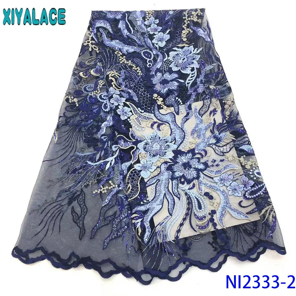 

African sequin lace fabric 2019 high quality lace embroidery net lace fabric sequins wedding for women KSNI2333-2