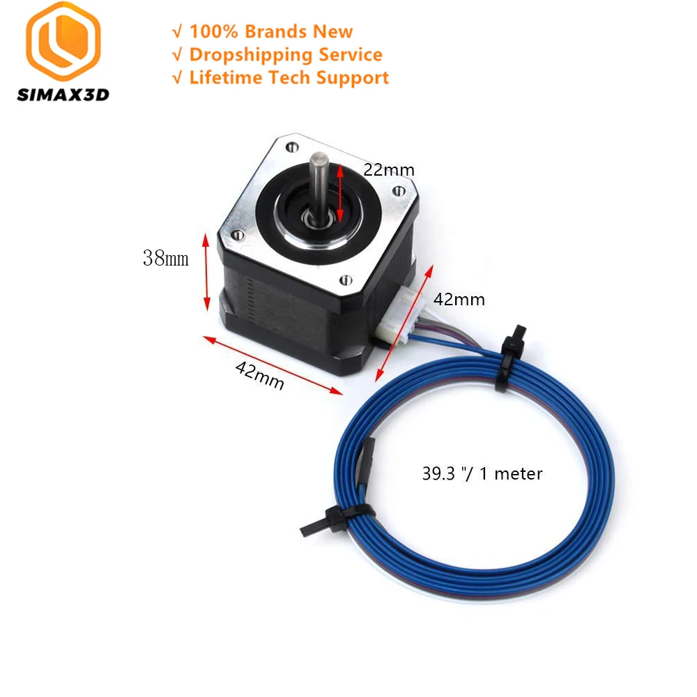 

SIMAX 3D 42x38mm Nema 17 Stepper Motor 1.5A 2 Phase 4 Wires 1.8 Degree with 39.3 inch Cable for Creality CR-10 10S Ender 3 3D Pr