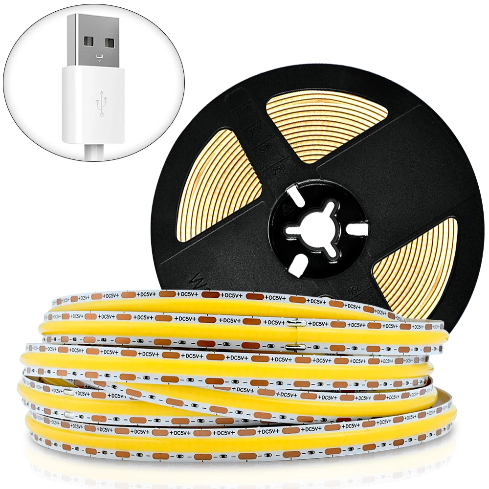 

DC5V USB Powered LED COB Strip Light Dimmable LED Tape High Density 480Leds Ribbon FOB Linear Light for Decor