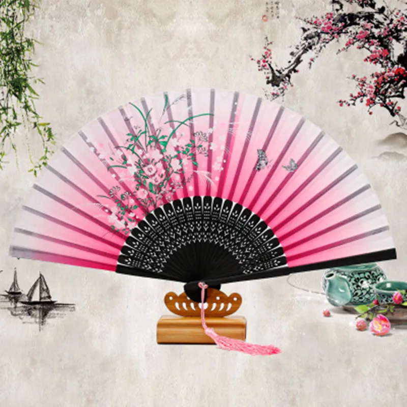 Лидер продаж, 1 шт., винтажный китайский Шелковый цветочный узор, складной Ручной Веер, резные веера, свадебные и вечерние принадлежности