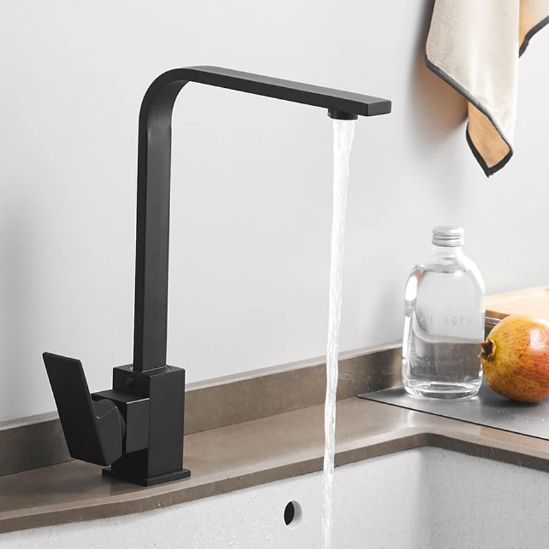 quyanre wanfan gappo Kitchen Faucets Brass Kitchen Sink Water Faucet 360 Rotate Swivel Faucet Mixer Single Holder Single Hole Black Mixer Tap2