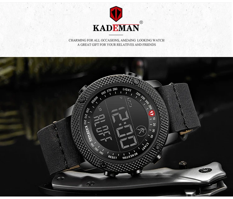 KADEMAN Топ бренд Роскошные модные стильные мужские спортивные часы настоящий цифровой дисплей многофункциональные 3ATM кожаный ремешок Горячая Распродажа 6121G