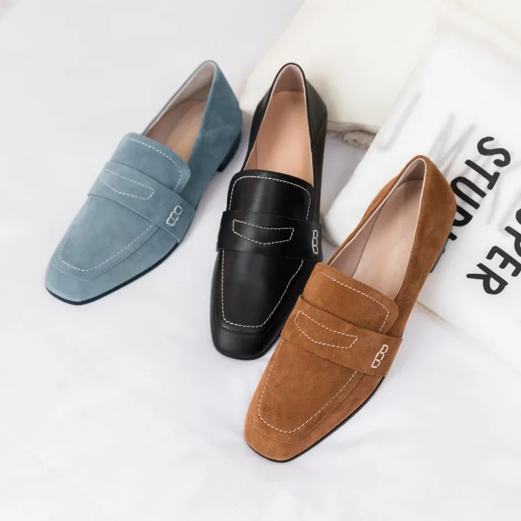 

2020 Spring And Autumn New Style Small Leather Shoes Versatile Square Head Full-grain Leather Double Purpose Shoes Women's Hair