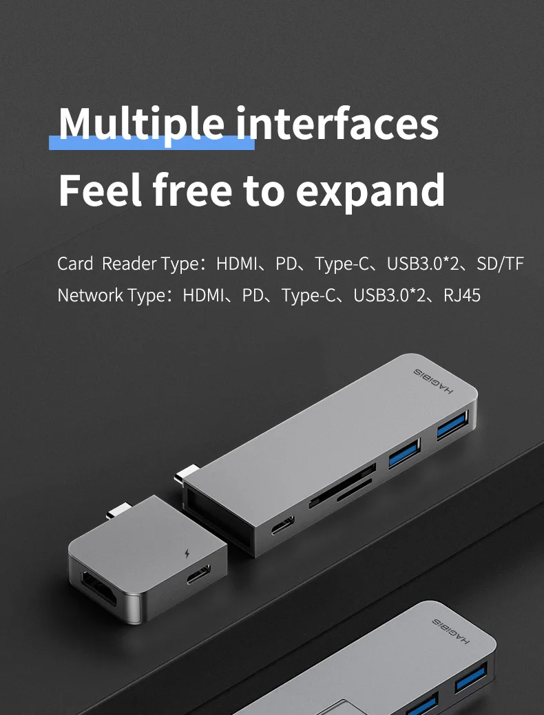 Hagibis usb-c hub adapter type-c to hdmi usb 3.0 rj45 gigabit ethernet sd/tf pd charge converter for macbook pro/air samsung s10