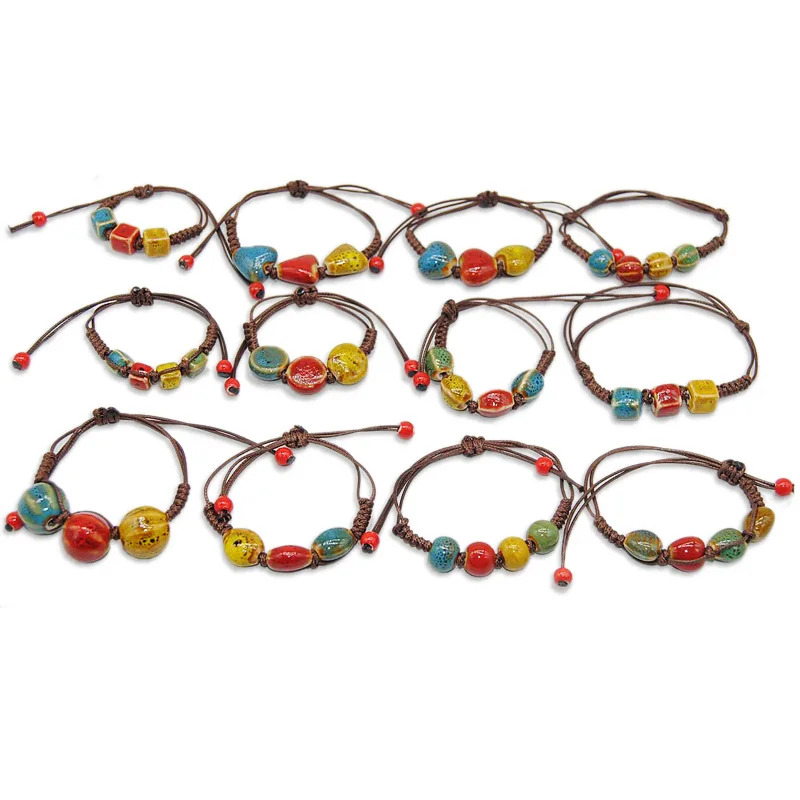 

20PCS Cute Girls Good Lucky Chinese Style Square Ceramics Beads Braided Bracelet Women Female Heart Jewelry Friends Party Gift