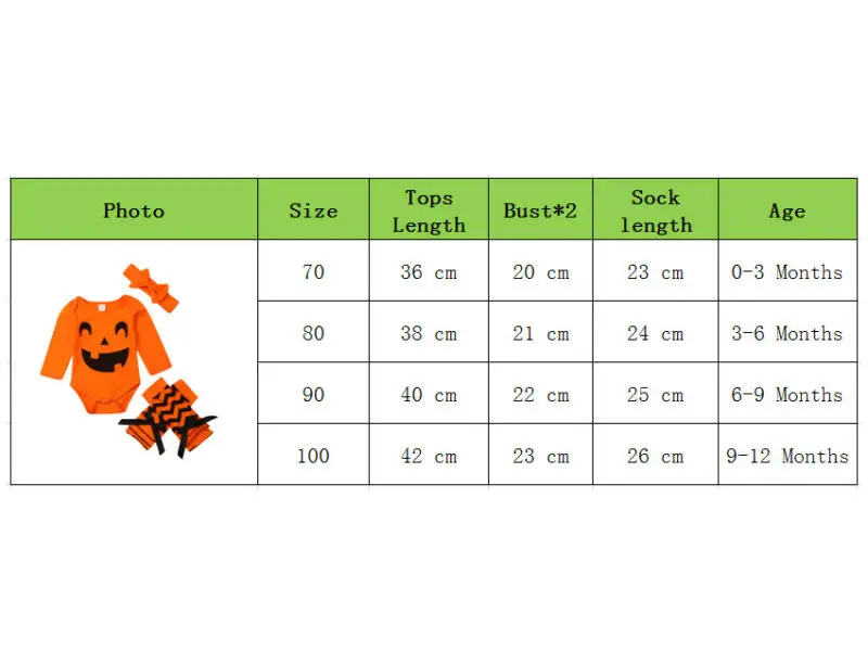 Baby 3PCS Halloween Clothes Winter Long Sleeve Romper Jumpsuit+Headband+Sock Outfit Infant Baby Girl Boy Costumes