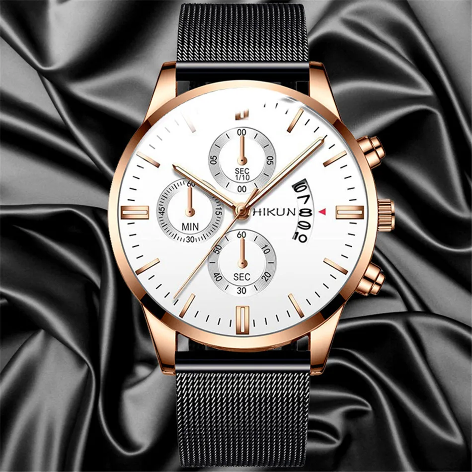 2022 Men Watches Luxury Famous Brand Men Stainless Steel Mesh Belt Calendar Watch Men Business Quartz Watch relogio masculino