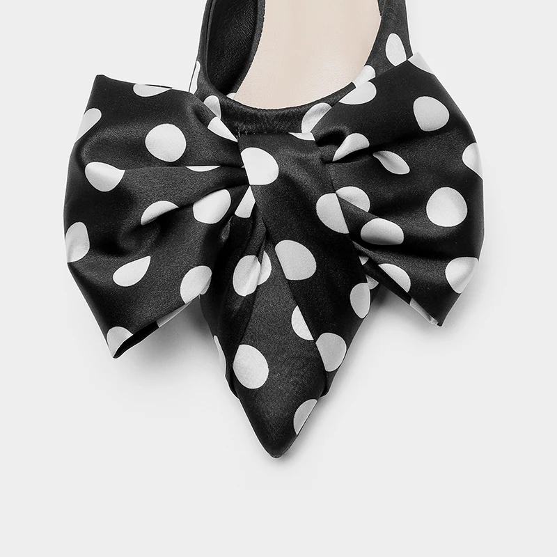 2020 Summer New Pointed Toe Baotou Half Slippers Polka Dot Bow Flat Heel Slipper