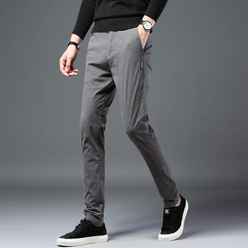 Осенние мужские модные однотонные Умные повседневные брюки мужские прямые немного эластичные длинные высококачественные формальные брюки для мужчин Y1998 - Цвет: Dark gray